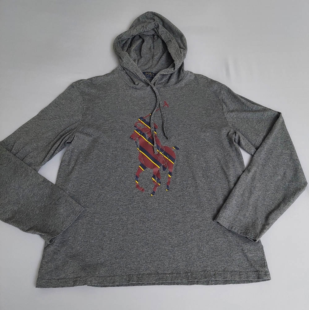 Polo by Ralph Lauren Shirt Size Medium Gray Long Sleeve Logo Tee Hoodie